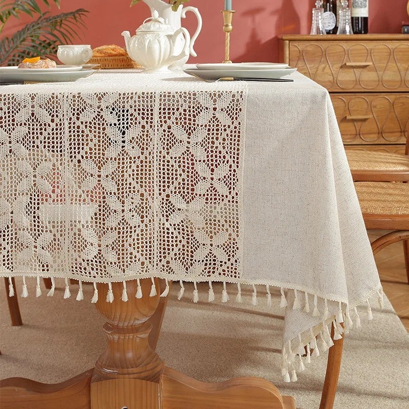 Bluejw American Style Pastoral Tablecloth, Solid Color, Light Luxury Lace and Lace Stitching Technology Tablecloth - Image 4